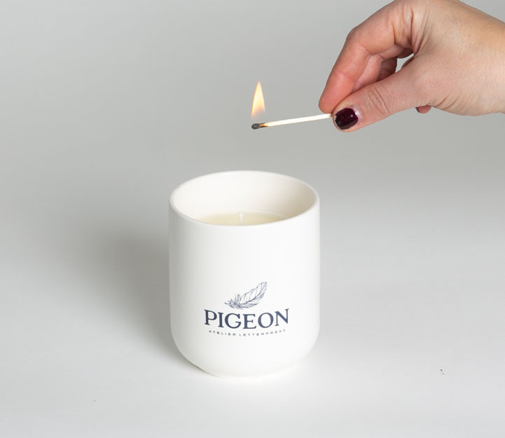 Bougie cire de soya pigeon atelier letterpress