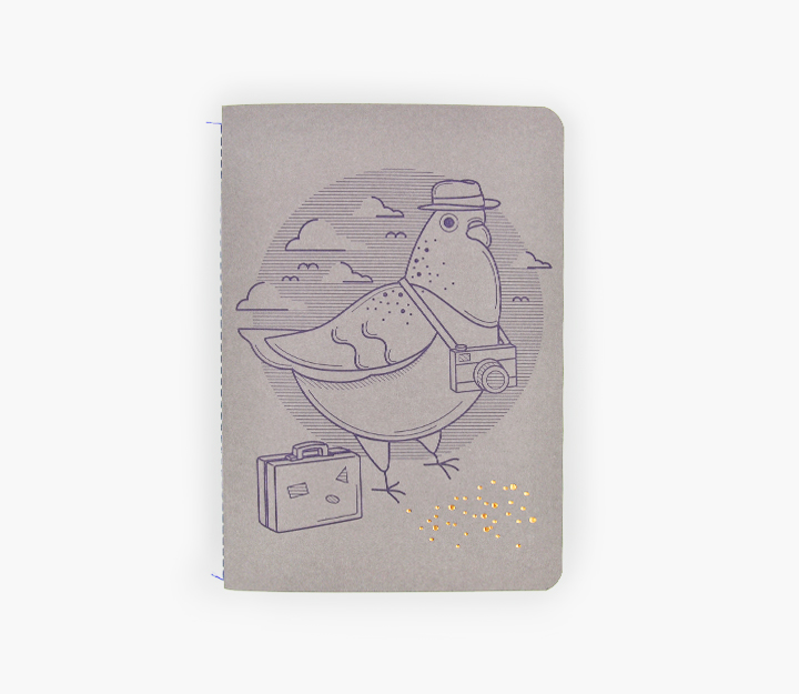 Carnet de notes cousu - Pigeon Voyageur (gris)